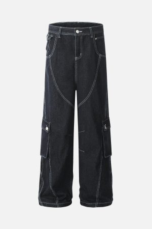 Concert Outfit Deconstructed Multi-Pocket Cargo Straight Jeans