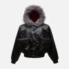 Concert Outfit Deconstructed Multi Pocket Fur Hooded PU Leather Jacket
