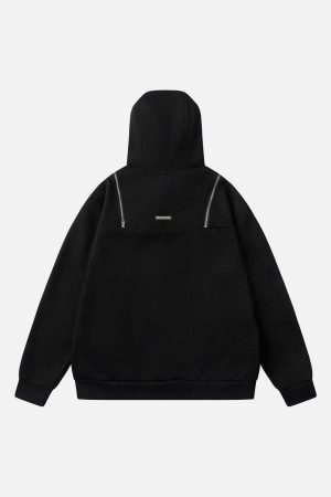 Concert Outfit Deconstructed Rivet Angular-Zip Hoodie