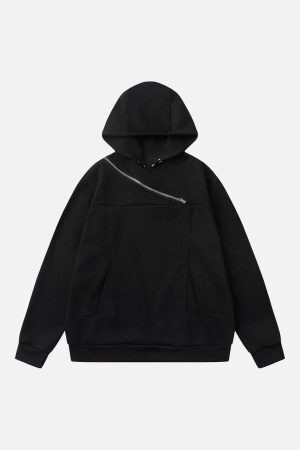 Concert Outfit Deconstructed Rivet Angular-Zip Hoodie