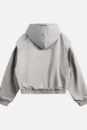 Concert Outfit Deconstructed Split Faux Two-Piece Hooded Jacket