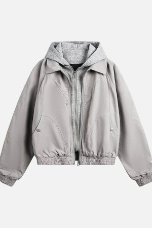 Concert Outfit Deconstructed Split Faux Two-Piece Hooded Jacket