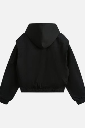 Concert Outfit Deconstructed Split Faux Two-Piece Hooded Jacket