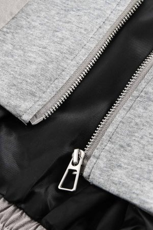 Concert Outfit Deconstructed Split Faux Two-Piece Hooded Jacket