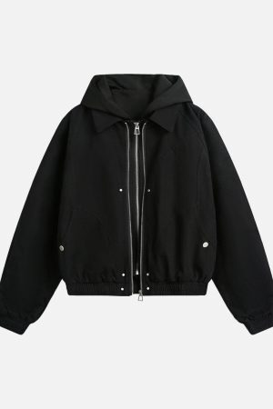 Concert Outfit Deconstructed Split Faux Two-Piece Hooded Jacket