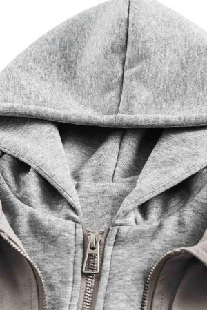 Concert Outfit Deconstructed Split Faux Two-Piece Hooded Jacket