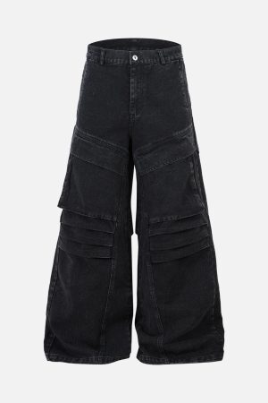 Concert Outfit Deconstructed Split Pleated Pocket Cargo Jeans