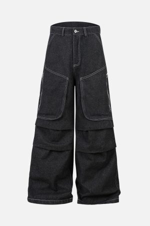 Concert Outfit Deconstructed Split Topstitched Pleated Pocket Jeans