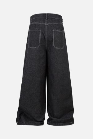 Concert Outfit Deconstructed Split Topstitched Pleated Pocket Jeans