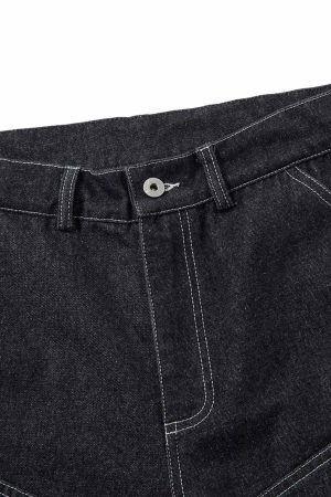 Concert Outfit Deconstructed Split Topstitched Pleated Pocket Jeans