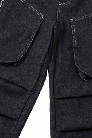 Concert Outfit Deconstructed Split Topstitched Pleated Pocket Jeans