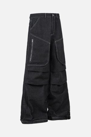 Concert Outfit Deconstructed Split Topstitched Pleated Pocket Jeans