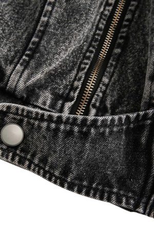 Concert Outfit Deconstructed Stand Collar Denim Jacket