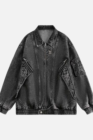 Concert Outfit Deconstructed Stand Collar Denim Jacket