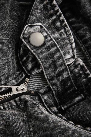 Concert Outfit Deconstructed Stand Collar Denim Jacket