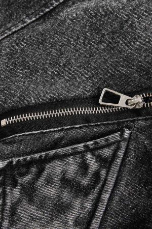 Concert Outfit Deconstructed Stand Collar Denim Jacket