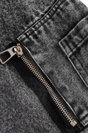 Concert Outfit Deconstructed Stand Collar Denim Jacket