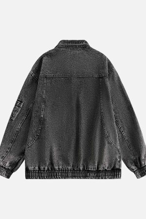 Concert Outfit Deconstructed Stand Collar Denim Jacket