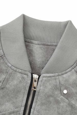 Concert Outfit Deconstructed Zip Up Leather Bomber Jacket