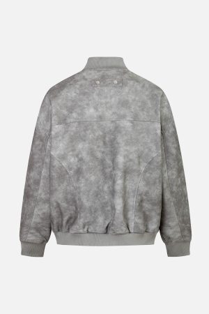 Concert Outfit Deconstructed Zip Up Leather Bomber Jacket