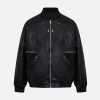 Concert Outfit Deconstructed Zip Up Leather Bomber Jacket