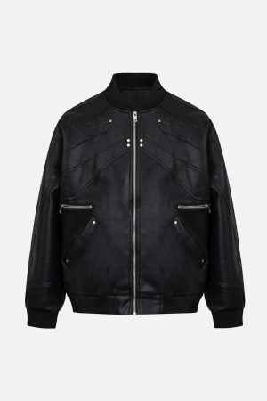 Concert Outfit Deconstructed Zip Up Leather Bomber Jacket