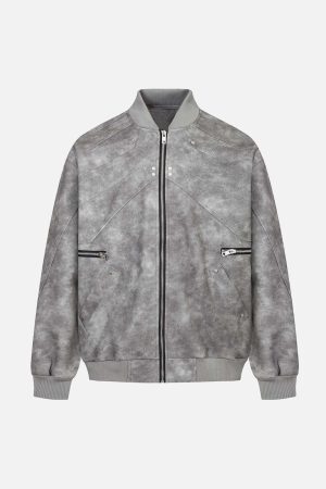 Concert Outfit Deconstructed Zip Up Leather Bomber Jacket