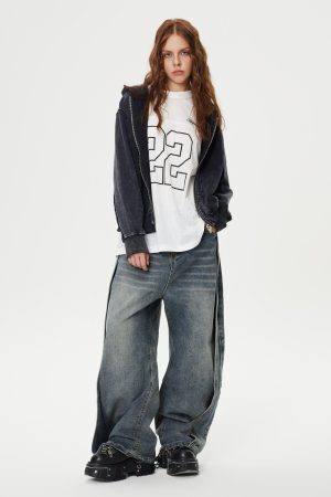 Concert Outfit Deconstruction Patchwork Washed Loose Jeans