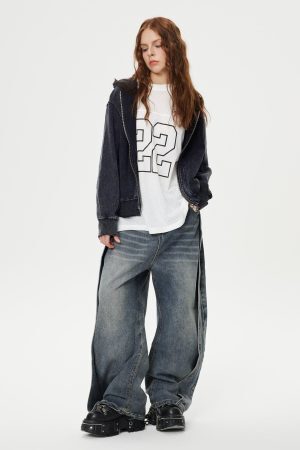 Concert Outfit Deconstruction Patchwork Washed Loose Jeans