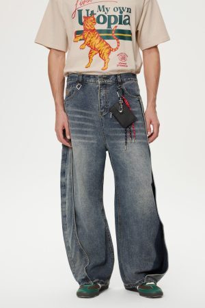 Concert Outfit Deconstruction Patchwork Washed Loose Jeans