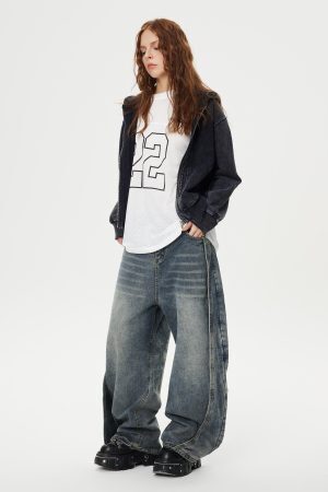 Concert Outfit Deconstruction Patchwork Washed Loose Jeans