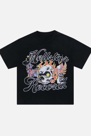 Concert Outfit Demon Skull Print T-Shirt