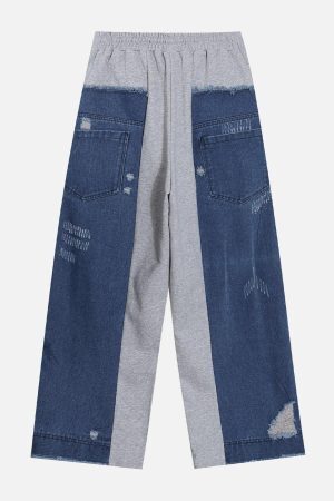 Concert Outfit Denim Patchwork Sweatpants