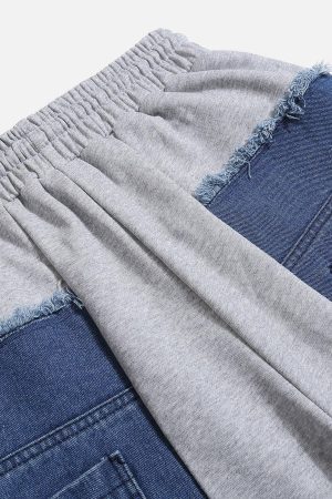 Concert Outfit Denim Patchwork Sweatpants