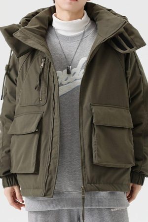 Concert Outfit Detachable Hat Patchwork Winter Coat