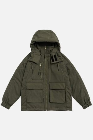 Concert Outfit Detachable Hat Patchwork Winter Coat