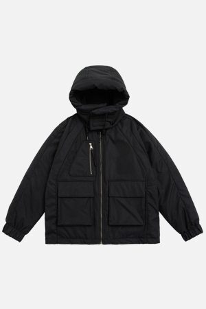 Concert Outfit Detachable Hat Patchwork Winter Coat