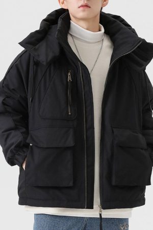 Concert Outfit Detachable Hat Patchwork Winter Coat