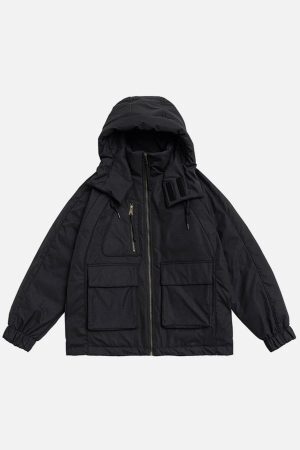 Concert Outfit Detachable Hat Patchwork Winter Coat