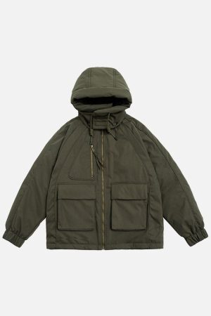 Concert Outfit Detachable Hat Patchwork Winter Coat