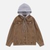 Concert Outfit Detachable Hood Solid Denim Jacket
