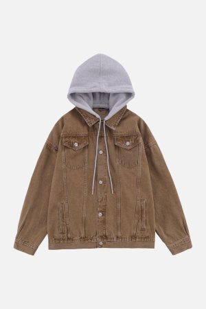 Concert Outfit Detachable Hood Solid Denim Jacket
