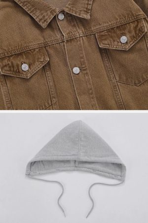 Concert Outfit Detachable Hood Solid Denim Jacket