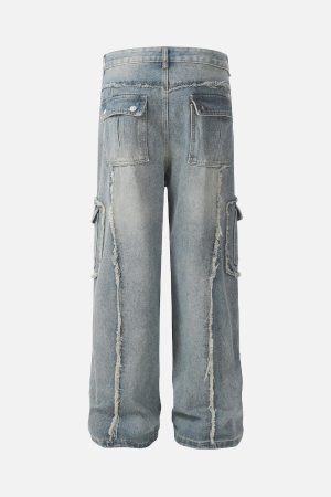 Concert Outfit Detressed Raw Edge Multi-Pocket Cargo Jeans