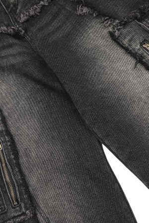 Concert Outfit Detressed Raw Edge Multi-Pocket Cargo Jeans