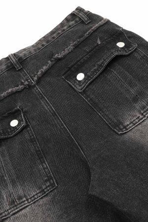 Concert Outfit Detressed Raw Edge Multi-Pocket Cargo Jeans