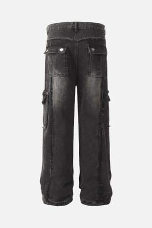 Concert Outfit Detressed Raw Edge Multi-Pocket Cargo Jeans