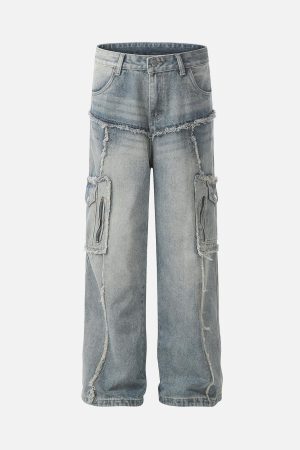 Concert Outfit Detressed Raw Edge Multi-Pocket Cargo Jeans