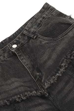 Concert Outfit Detressed Raw Edge Multi-Pocket Cargo Jeans