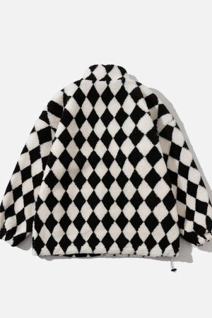 Concert Outfit Diamond Pattern Sherpa Winter Coat